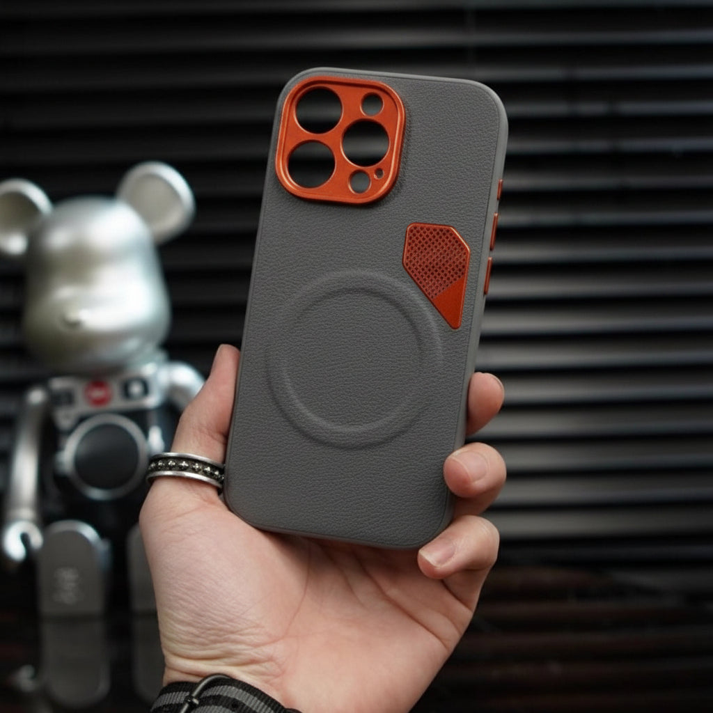 Apple Iphone Gold Armor Magnetic Cooling High-End Plain Leather Case (Exclusive)