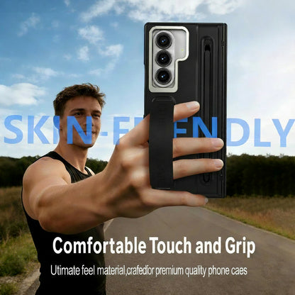 Samsung Z Fold Series Foldable Phone Case with Wrist Strap and Lens Holder, Film Protective Cover(Exclusive)