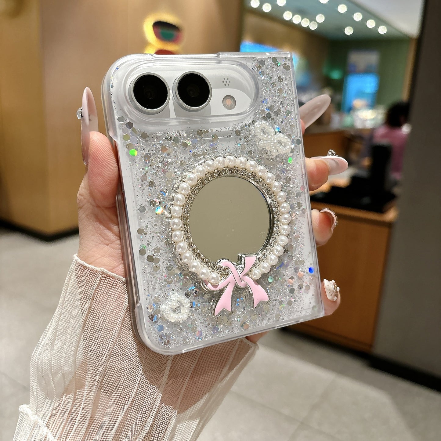Apple Iphone Ultra series glittery phone case, mirror bow bracelet Case (Exclusive)