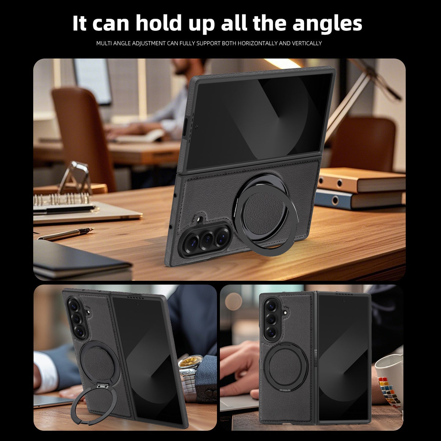 Samsung Fold & Flip Series off Stacked Mobile Phone Case Yashi Leather Texture 360 Magnetic Rotating Stand (Exclusive)