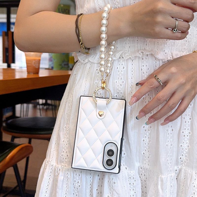 Samsung Fold series premium leather, Chanel-style pearl bracelet Case (Exclusive)