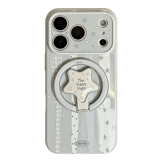 Apple Iphone Cream Blue Star Suitable case with Striped Magnetic Stand ( Exclusive )