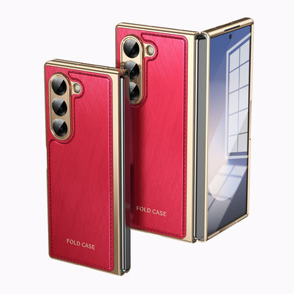 Samsung Fold series Leather Texture Gold-Plated Electroplated Folding Phone Case (Exclusive)