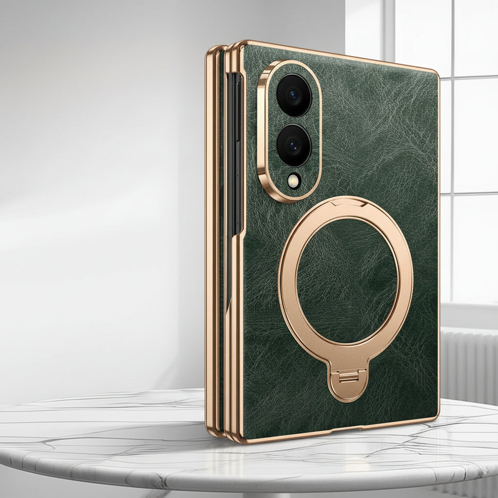 Samsung Flip Cover, Gold-Edged Stand, Oil-Wax Leather Protective Case (Exclusive)