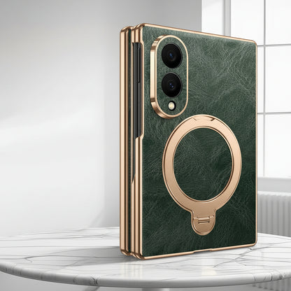 Samsung Flip Cover, Gold-Edged Stand, Oil-Wax Leather Protective Case (Exclusive)