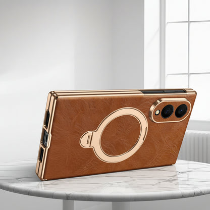 Samsung Flip Cover, Gold-Edged Stand, Oil-Wax Leather Protective Case (Exclusive)