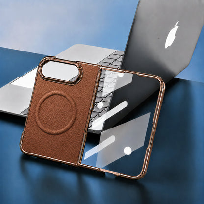 Apple Iphone Ultra electroplated magnetic folding screen lychee leather texture protective case (Exclusive)