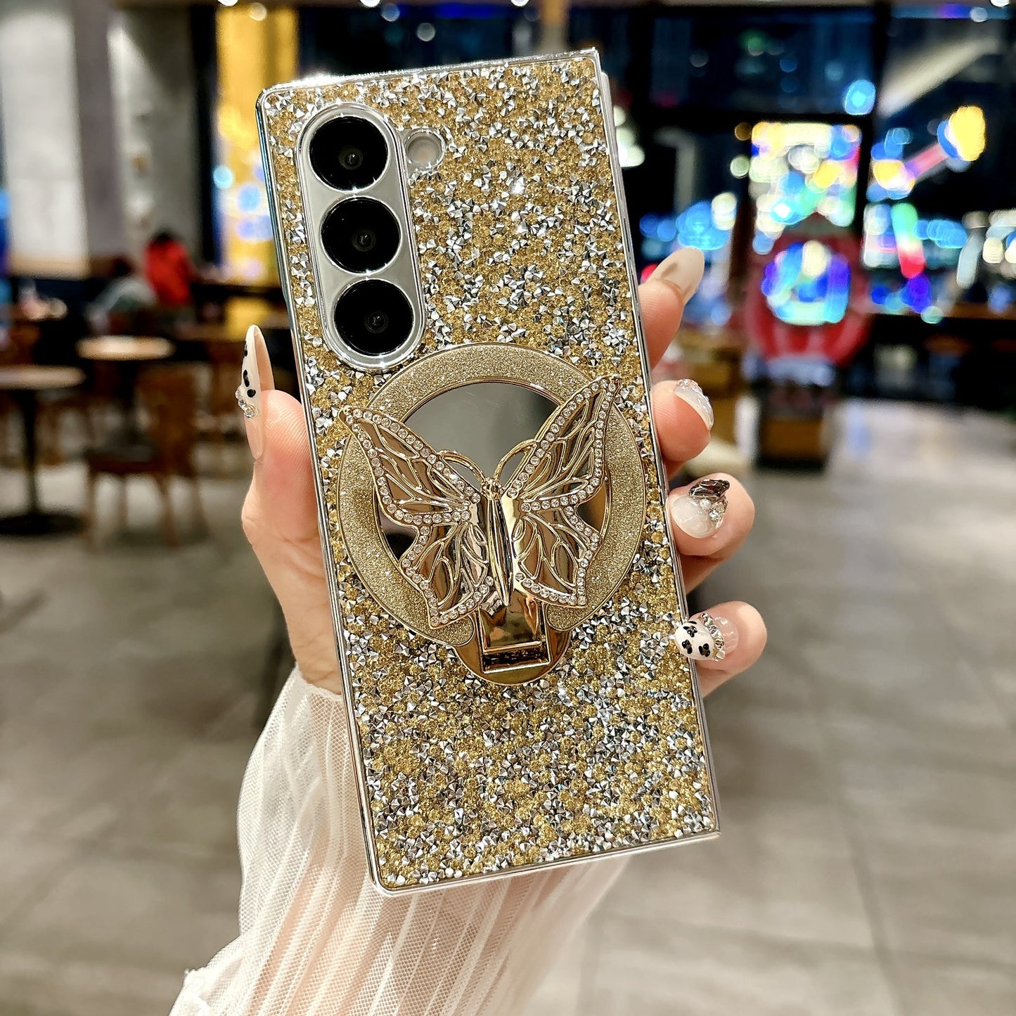 Samsung Fold Electroplated Diamond-Encrusted Butterfly Stand Folding Phone Case (Exclusive)