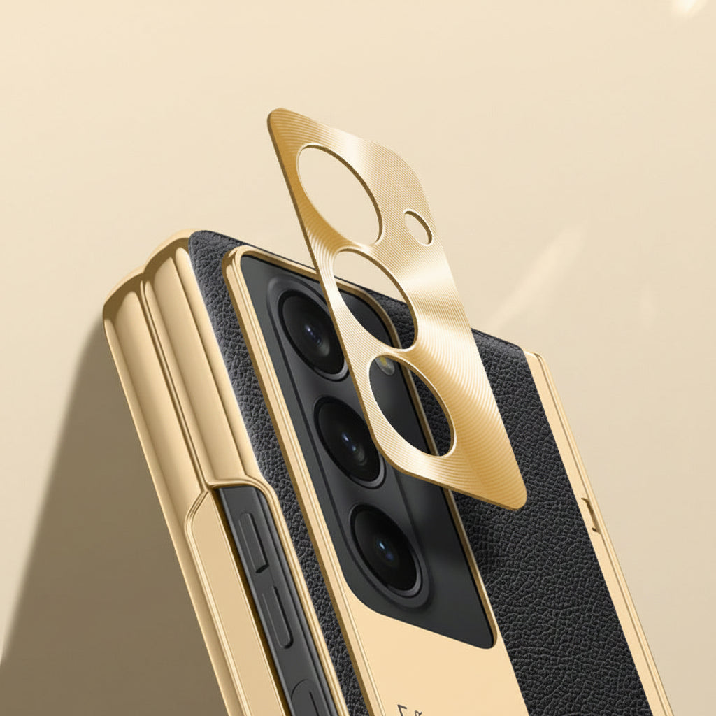 Samsung Fold 5 Electroplating Plain Leather Cover  (Exclusive)