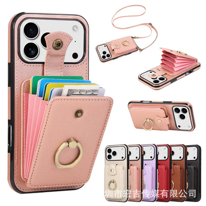 Apple iPhone Ring Buckle Accordion Crossbody Lanyard Card Holder Case (Exclusive)
