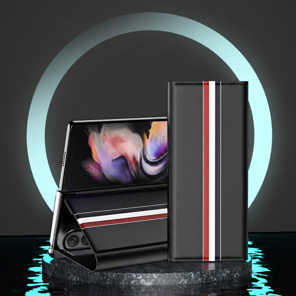 Samsung Z fold series covers With Leather Texture and Stand  (Exclusive)