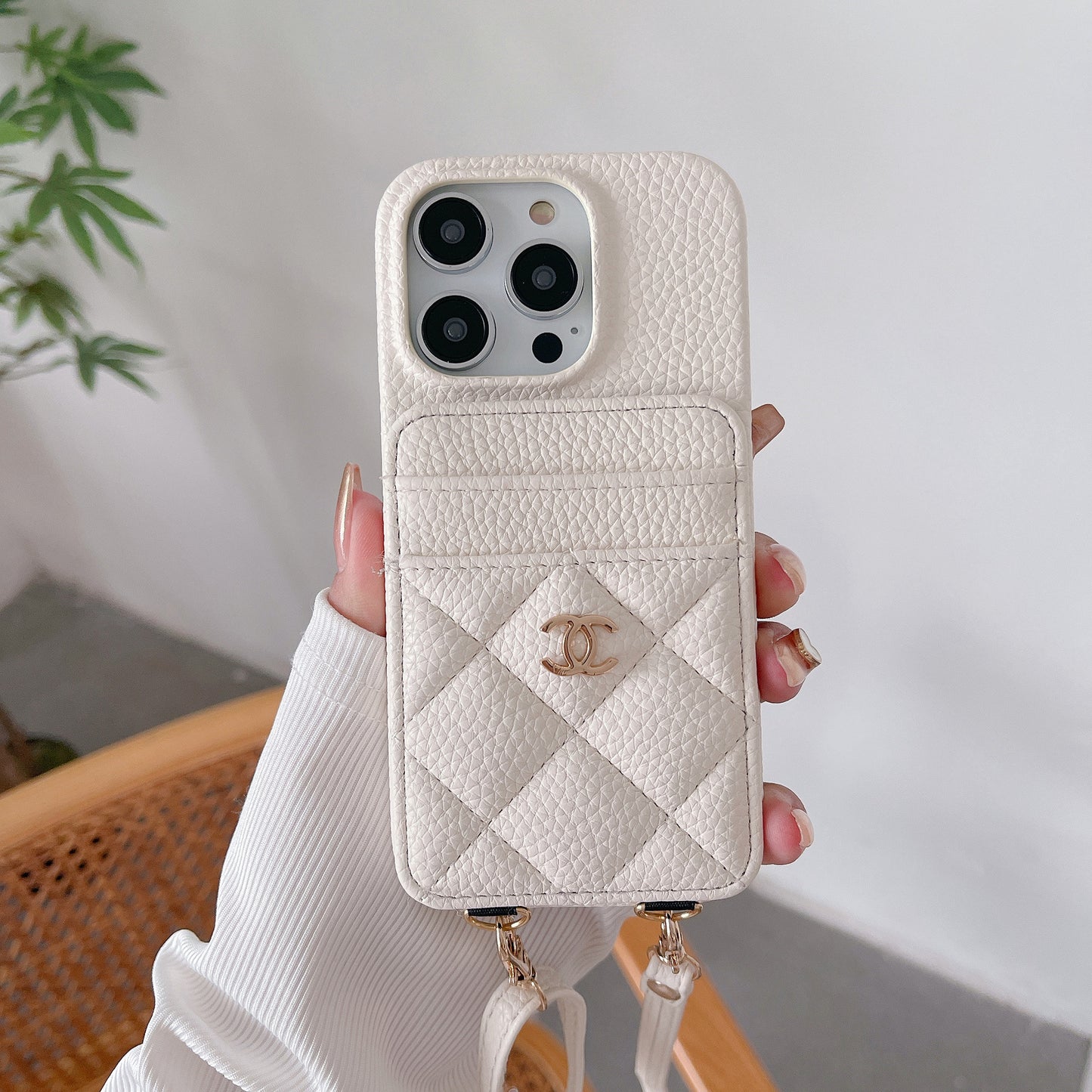 Apple Tweed Style Card Diagonal Leather Halter Case (Exclusive)