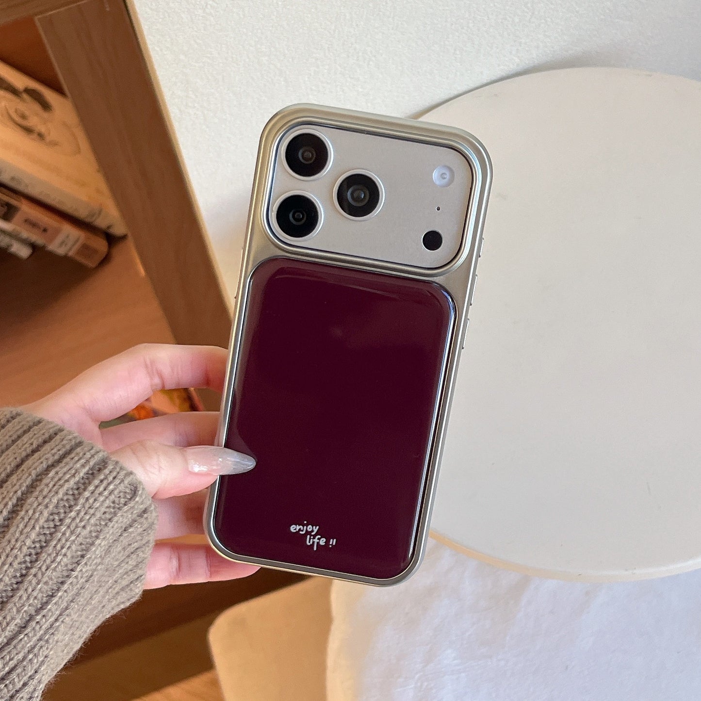Apple Iphone Ins Simple Wine Red English-Style Electroplated Resin Case (Exclusive)