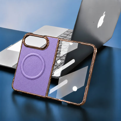 Apple Iphone Ultra electroplated magnetic folding screen lychee leather texture protective case (Exclusive)