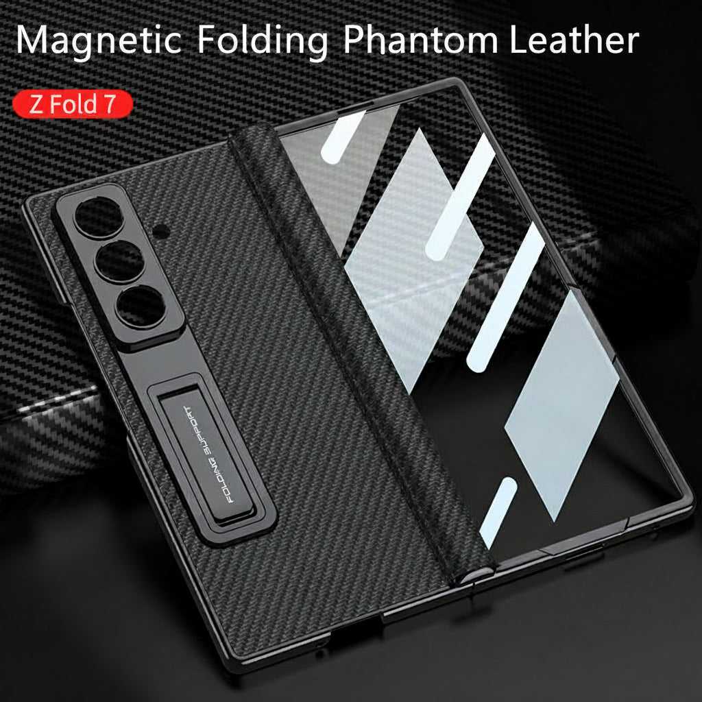 Samsung Fold Series Electroplated Bracket Plain Leather Magnetic Hinge Business Anti-Fall Protective (Exclusive)