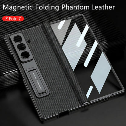 Samsung Fold Series Electroplated Bracket Plain Leather Magnetic Hinge Business Anti-Fall Protective (Exclusive)