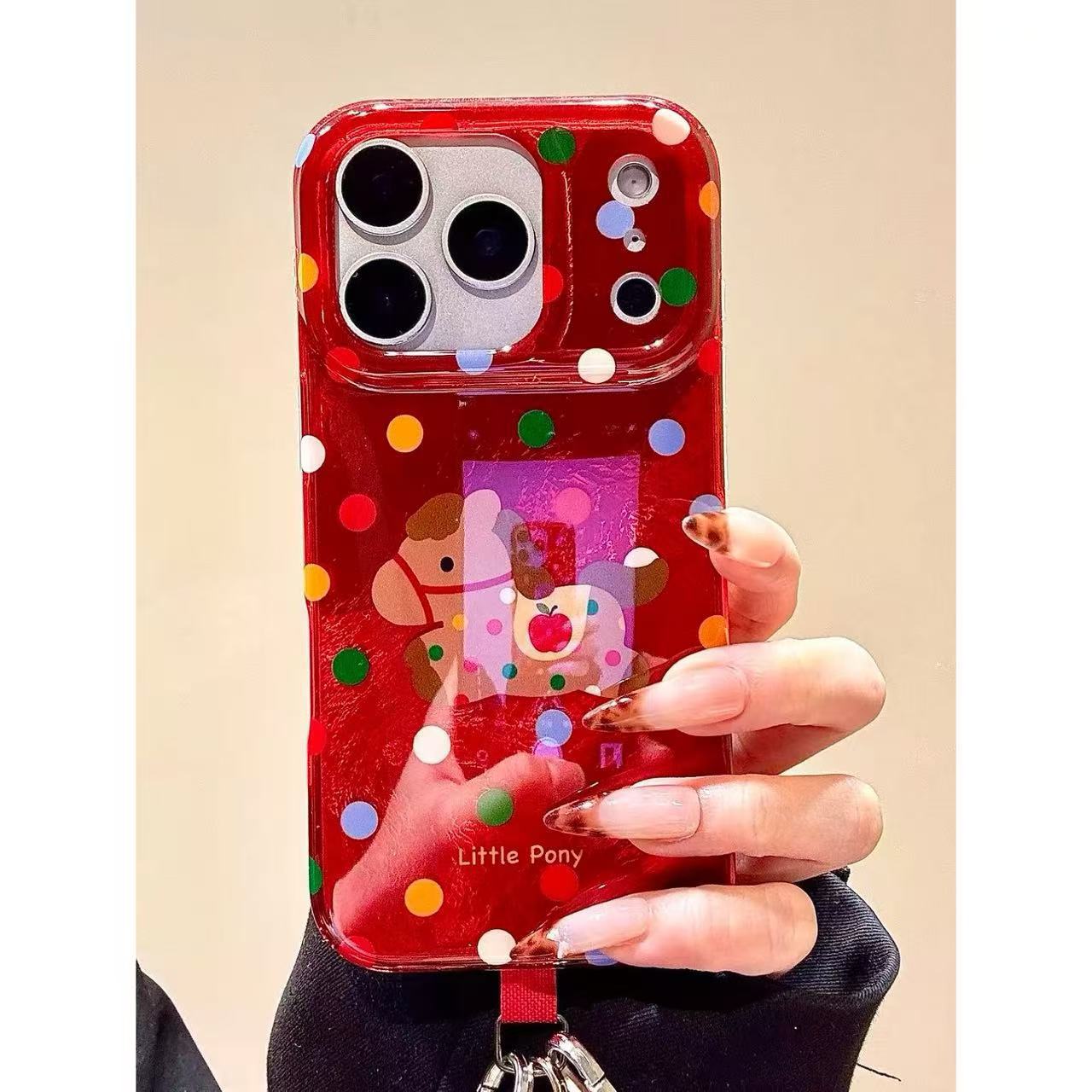 Apple iphone Red Tin Foil Pattern Colorful Polka Dot Pony Lanyard case (Exclusive)