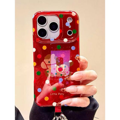 Apple iphone Red Tin Foil Pattern Colorful Polka Dot Pony Lanyard case (Exclusive)