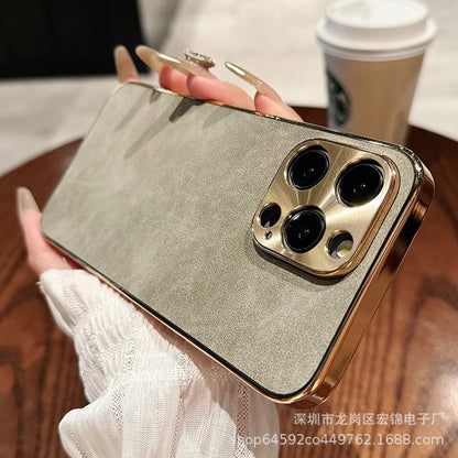 Apple Iphone Lambskin Electroplated Anti-Fall High-End Leather Protective Case (Exclsuive)