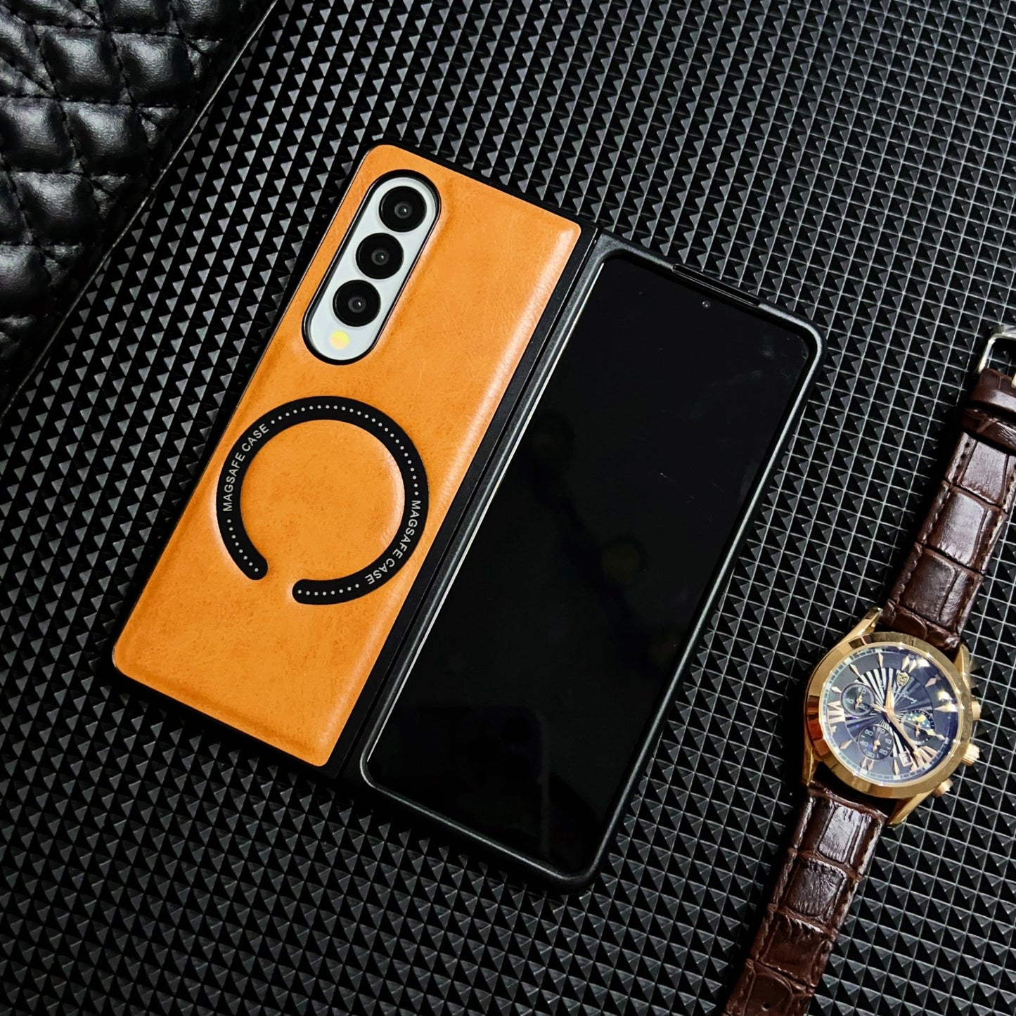 Samsung Fold series business men's retro oil-wax textured leather case (Exclusive)
