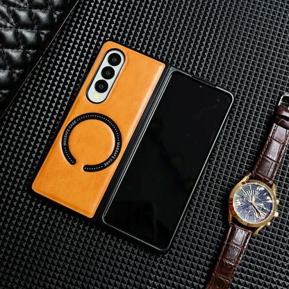 Samsung Fold series business men's retro oil-wax textured leather case (Exclusive)