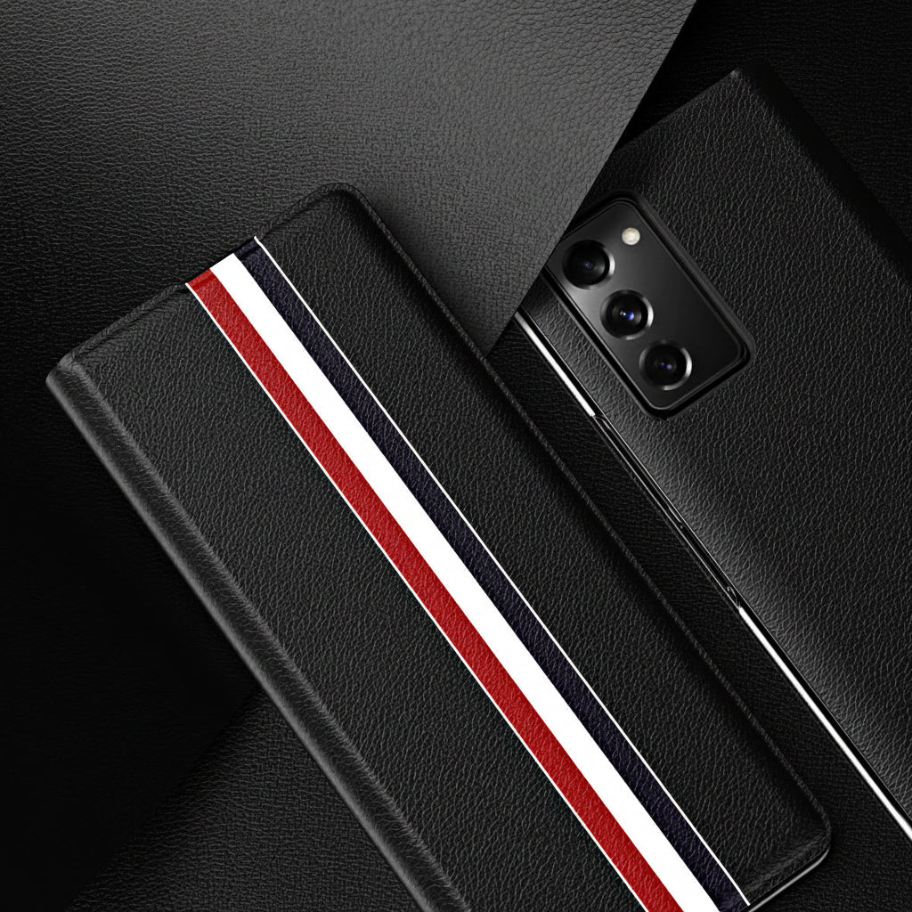 Samsung Z fold series covers With Leather Texture and Stand  (Exclusive)