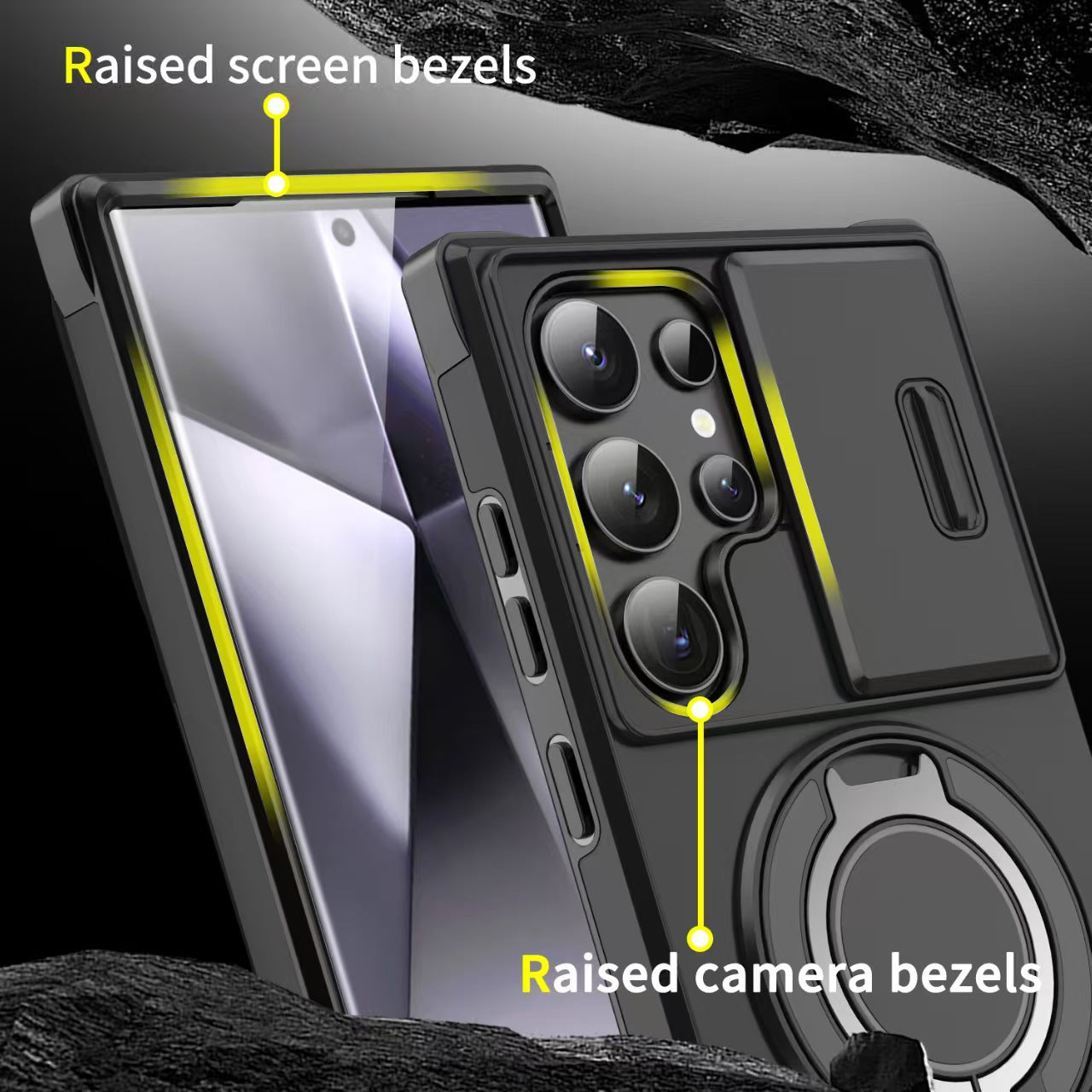 Samsung Ultra Series Applicable Magnetic Rotating Holder Phone Case With Sliding window  (Exclusive)