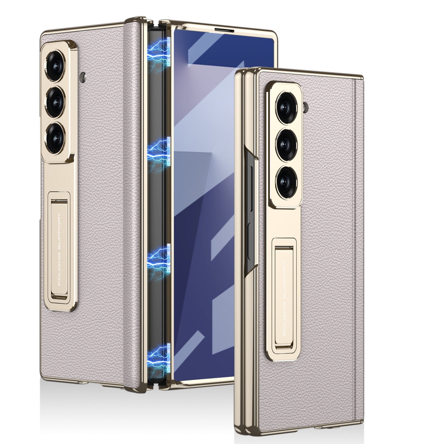 Samsung Fold Series Electroplated Bracket Plain Leather Magnetic Hinge Business Anti-Fall Protective (Exclusive)
