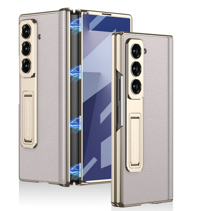 Samsung Fold Series Electroplated Bracket Plain Leather Magnetic Hinge Business Anti-Fall Protective (Exclusive)