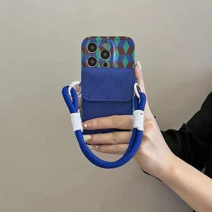 Apple Iphone Contrasting Dark Blue Card Holder Hand Strap Case (Exclusive)