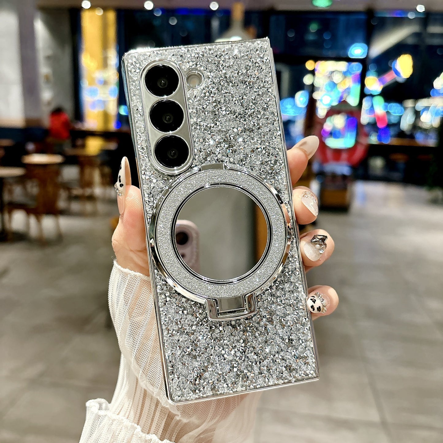 Samsung Fold Electroplated Flash Diamond Mirror Stand Folding Case (Exclusive)