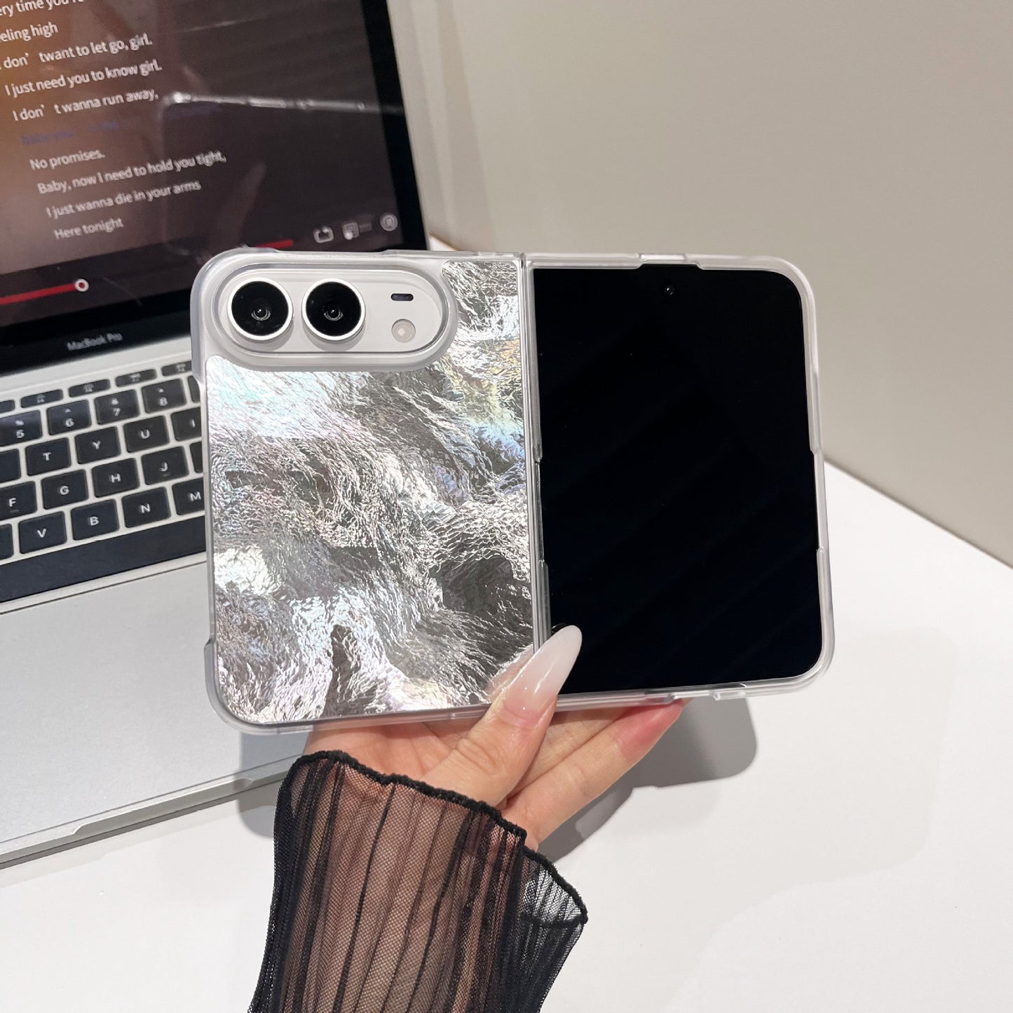 Apple Iphone Ultra IMD shell glacier texture mirror, foldable screen Case (Exclusive)