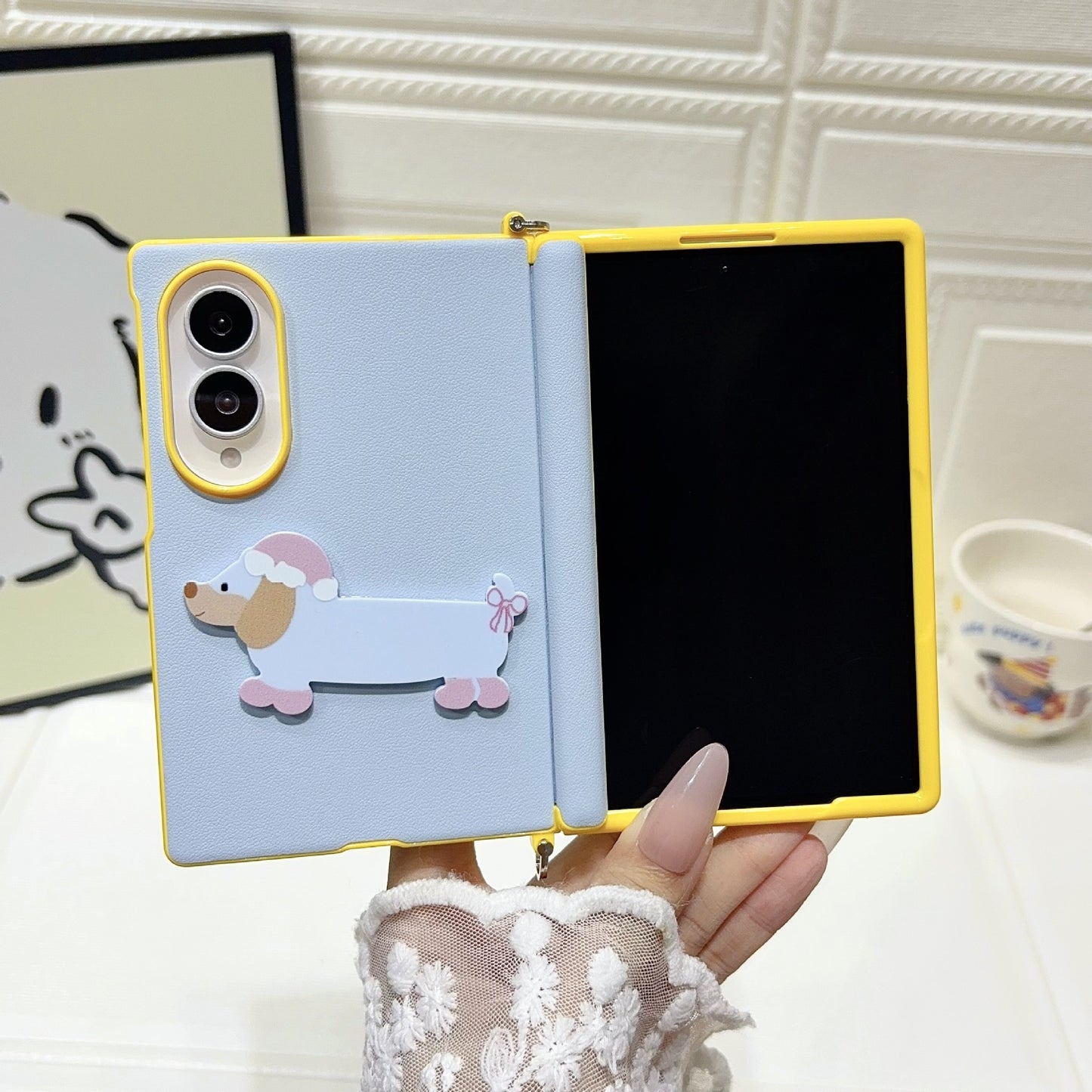 Samsung Fold series cartoon style buckle, central axis, carrying strap, protective Case (Exclusive)