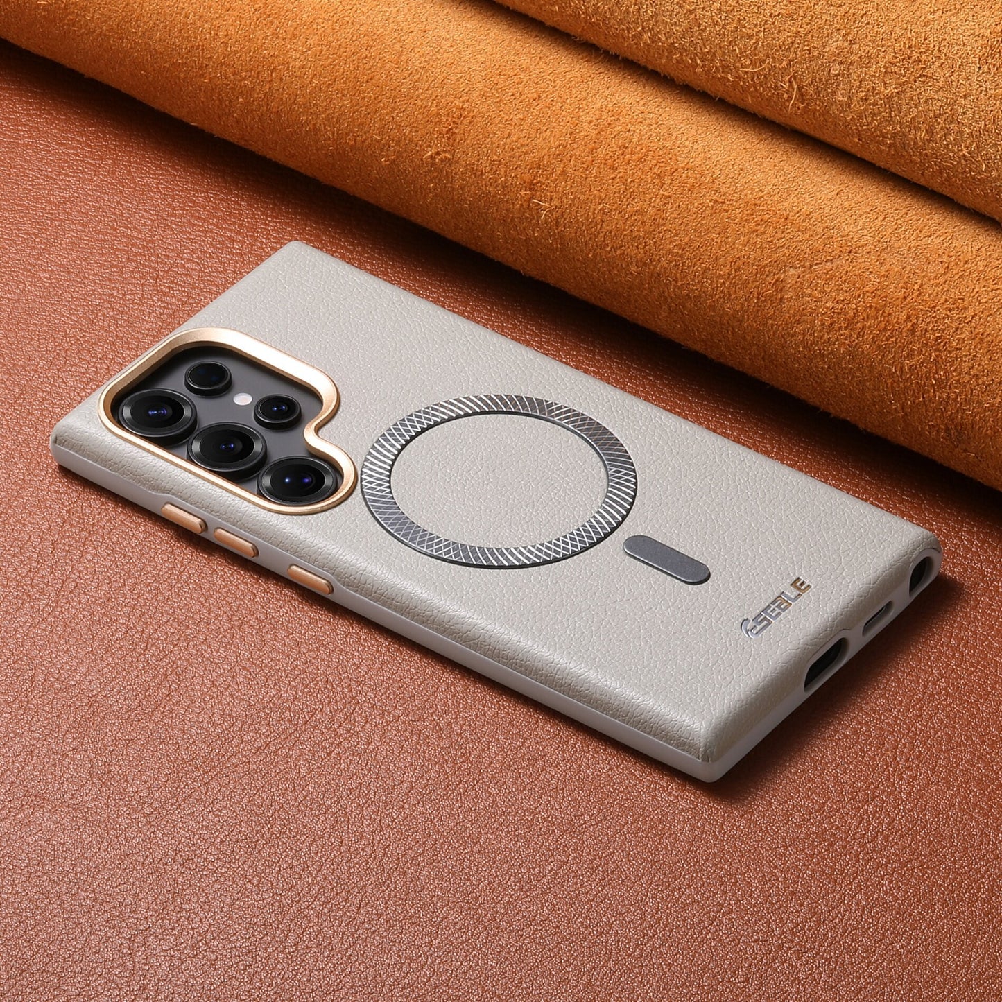 Samsung Ultra Pebbled Leather Texture Magnetic Phone Case (Exclusive)