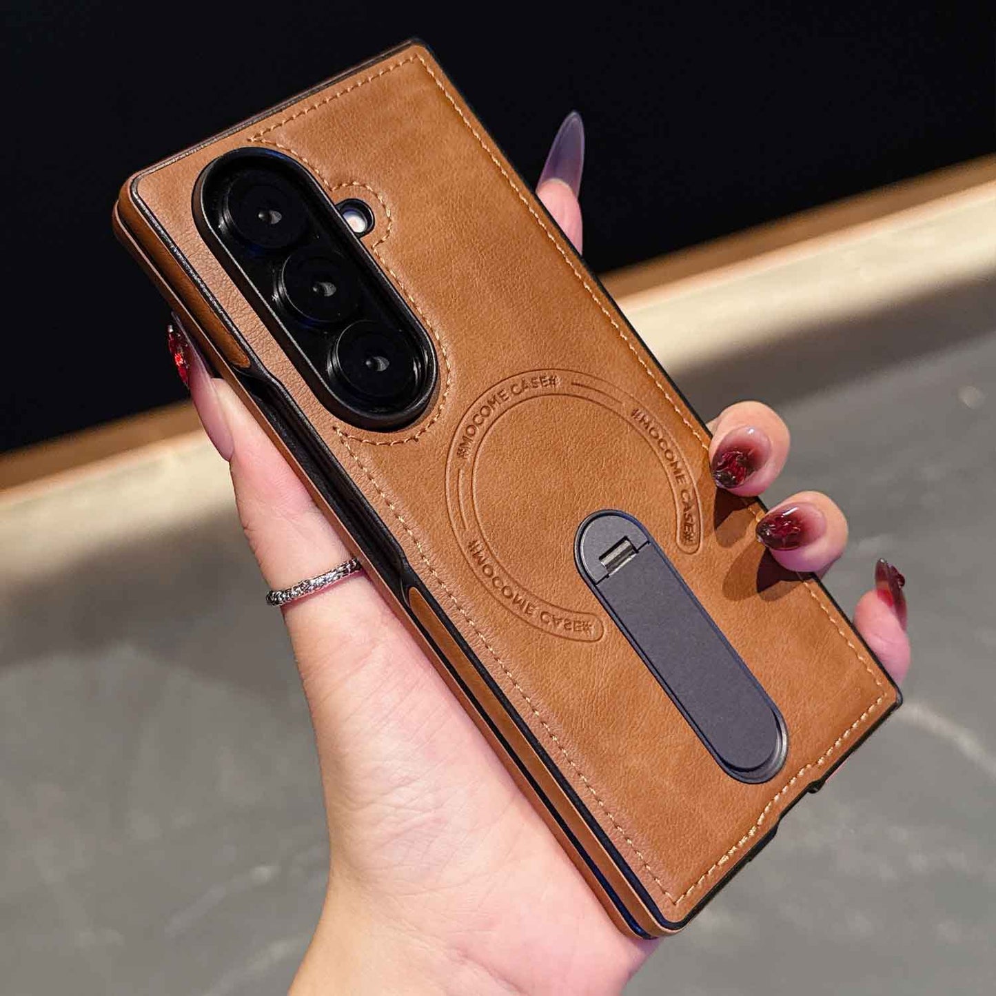 Samsung Z Fold Business Men's Leather Case Magnetic Case Rotating stand  (Exclusive)