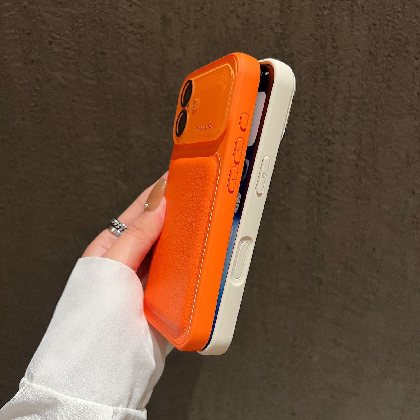 Apple Iphone Vegan Leather cover with 3d Air Cusion Exlusive Design with Minimalistic work  (Exclusive)