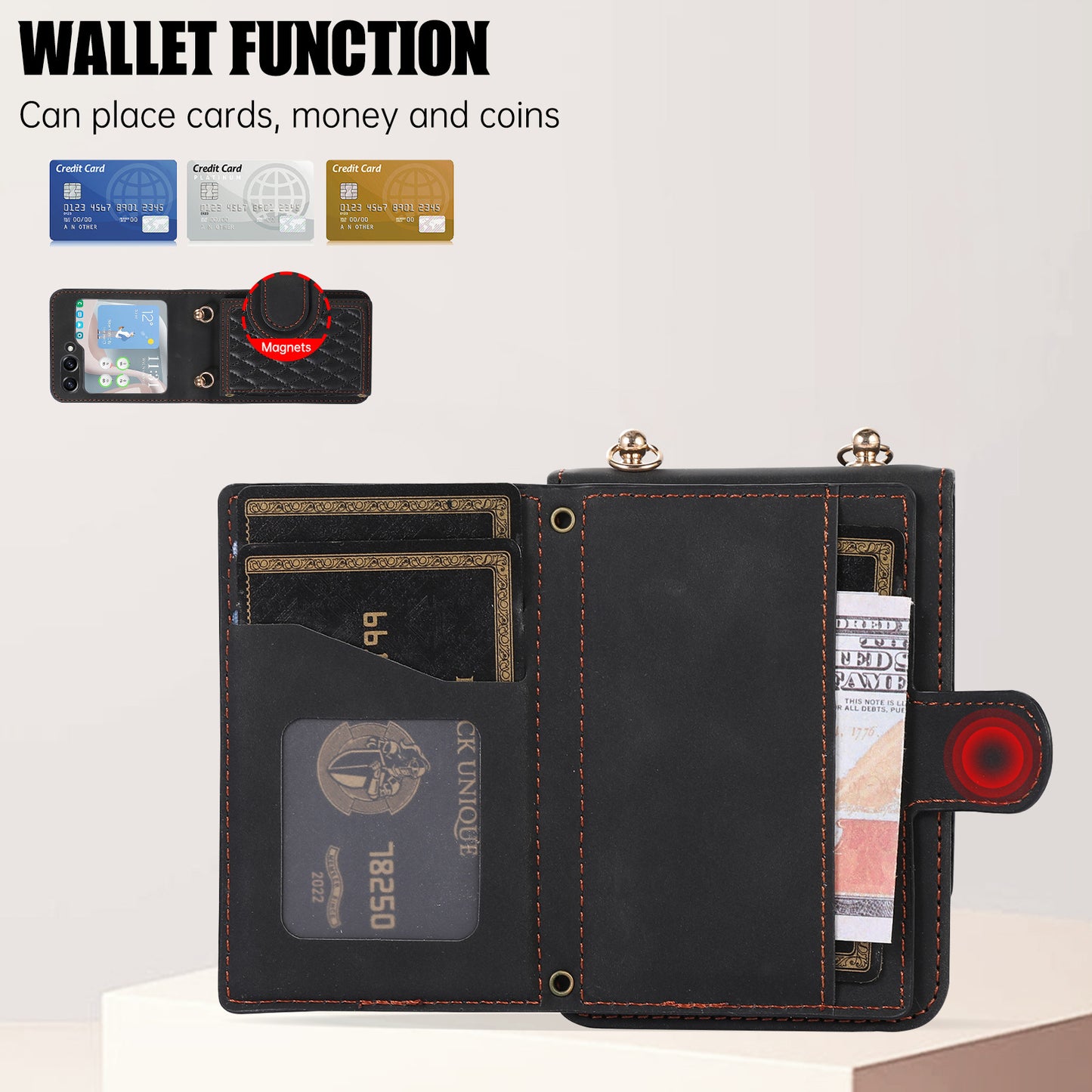 Samsung Flip series Diamond-Shaped Card Holder Korean Crossbody Strap Folding Case (Exclusive)