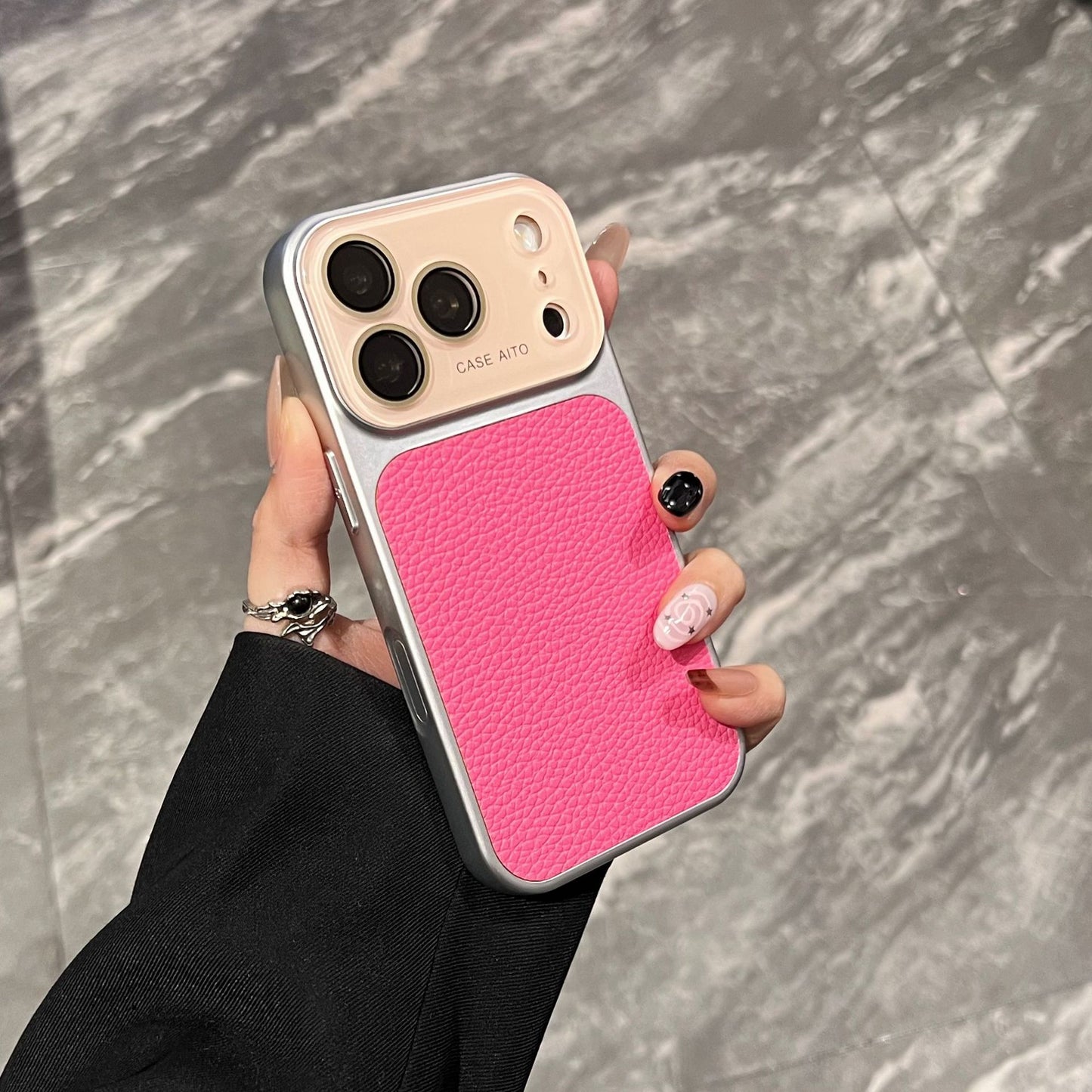 Apple Iphone New Large View Max Lychee Leather Textured Phone case  (Exclusive)