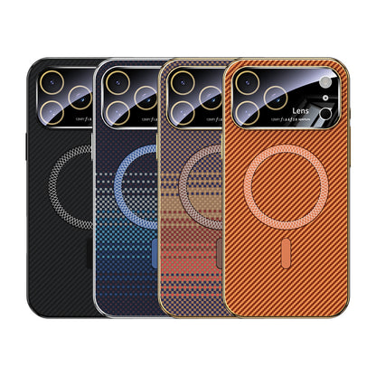 Apple Iphone Cover with Kevlar Pattern With Electroplated Soft Frame Magnetic Cover  (Exclusive)