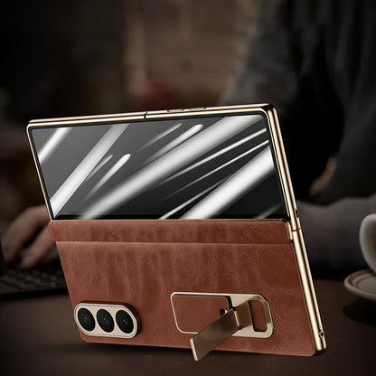 Samsung Fold Oil Wax Leather Case Film Integrated Central Axis Full-Cover Protective Case (Exclusive)