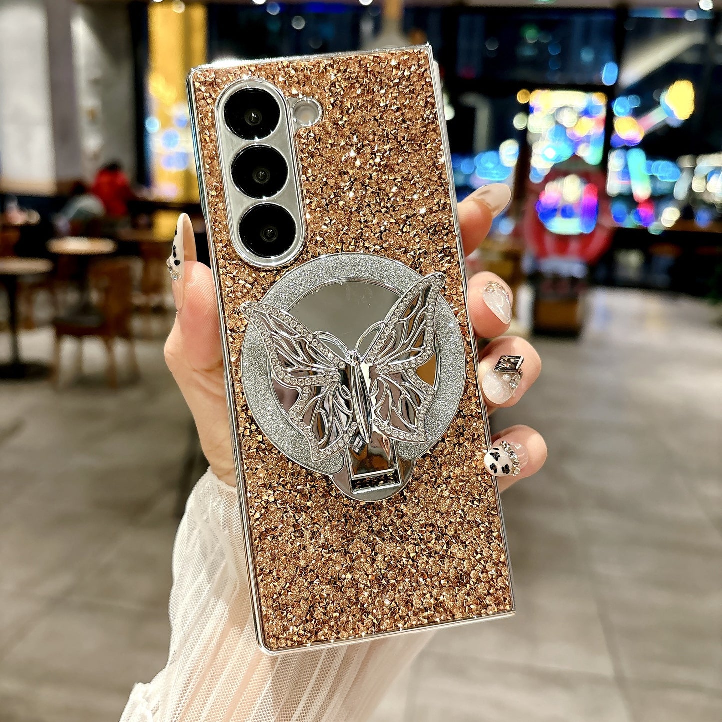 Samsung Fold Electroplated Diamond-Encrusted Butterfly Stand Folding Phone Case (Exclusive)