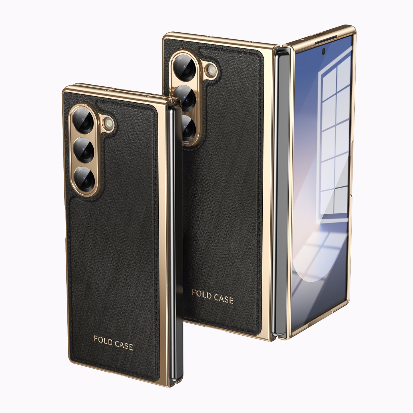 Samsung Fold series Leather Texture Gold-Plated Electroplated Folding Phone Case (Exclusive)