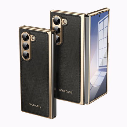 Samsung Fold series Leather Texture Gold-Plated Electroplated Folding Phone Case (Exclusive)