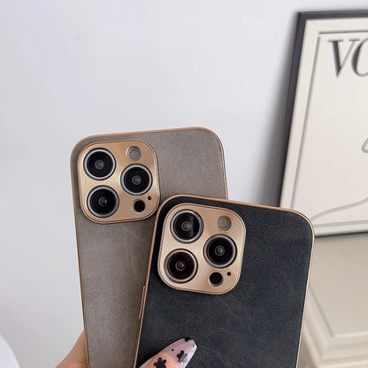 Apple Iphone Lambskin Electroplated Anti-Fall High-End Leather Protective Case (Exclsuive)