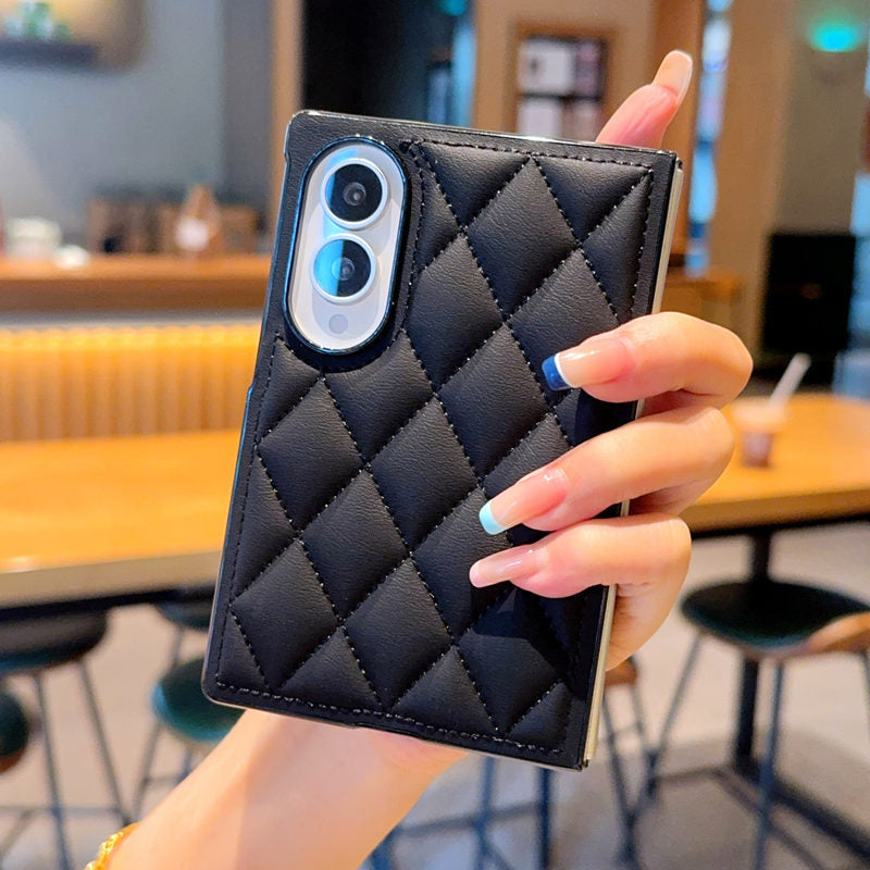 Samsung Fold premium leather stylish Chanel-style women's case (Exclusive)