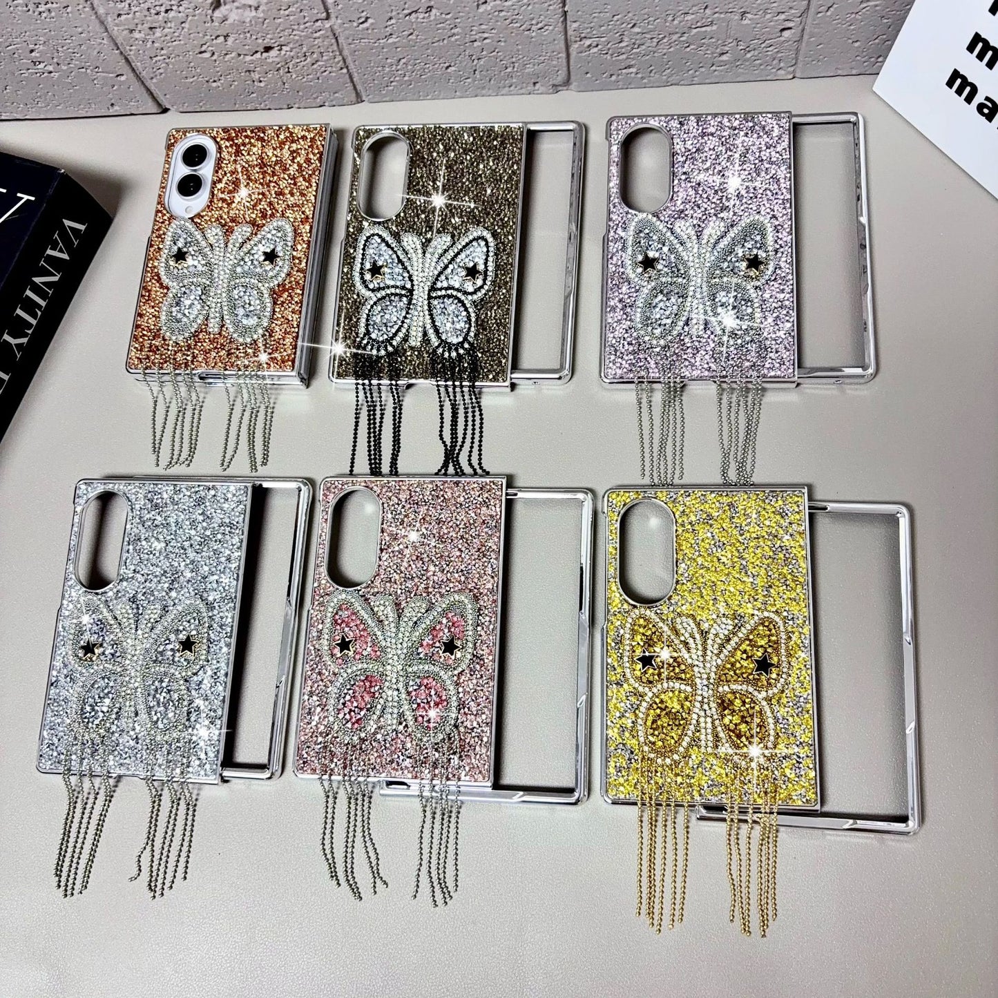 Samsung Fold & Flip series electroplated quicksand butterfly diamond folding Case (Exclusive)