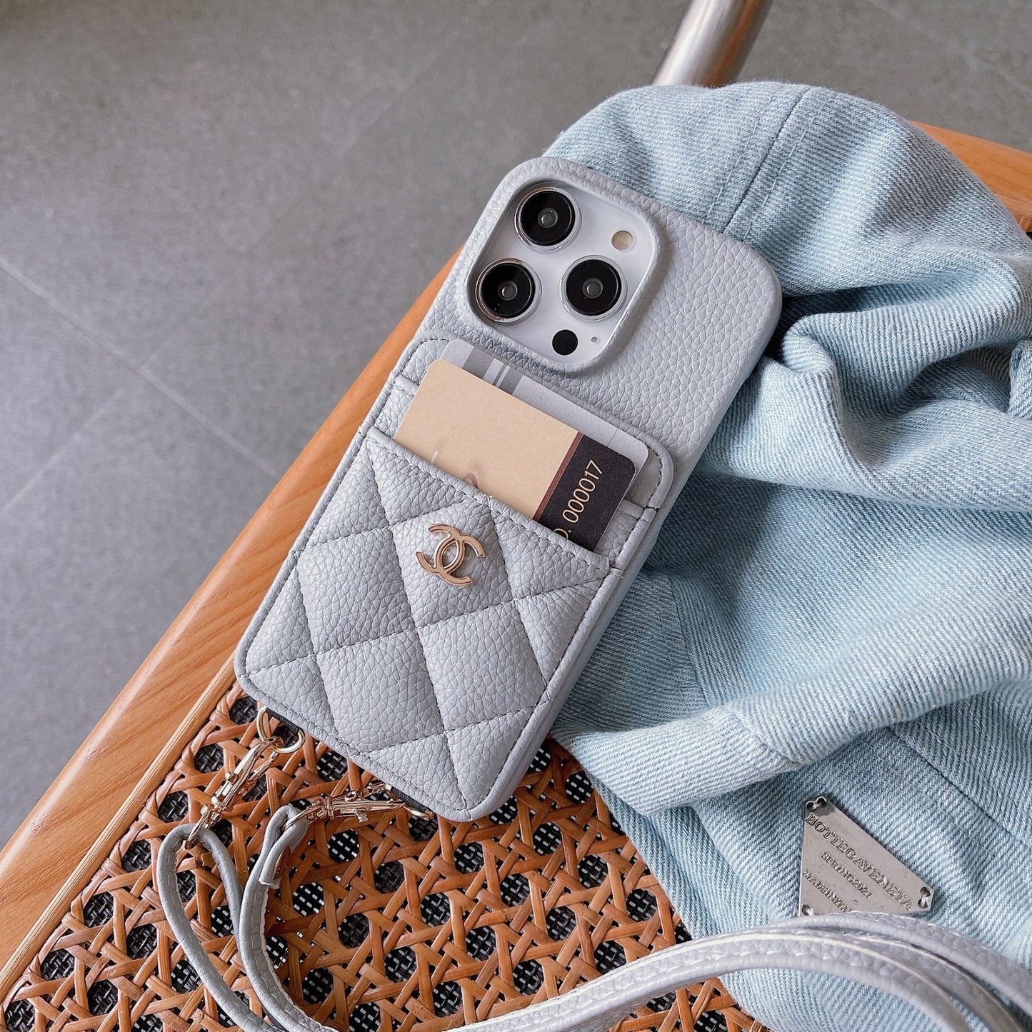 Apple Tweed Style Card Diagonal Leather Halter Case (Exclusive)