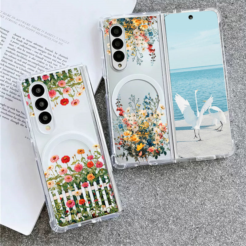 Samsung Fold & Flip Painted European and American Style Anti-Fingerprint Floral Tpu+Pc Two-In-One Phone Case (Exclusive)