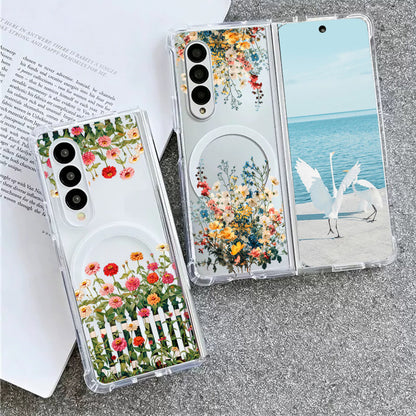 Samsung Fold & Flip Painted European and American Style Anti-Fingerprint Floral Tpu+Pc Two-In-One Phone Case (Exclusive)