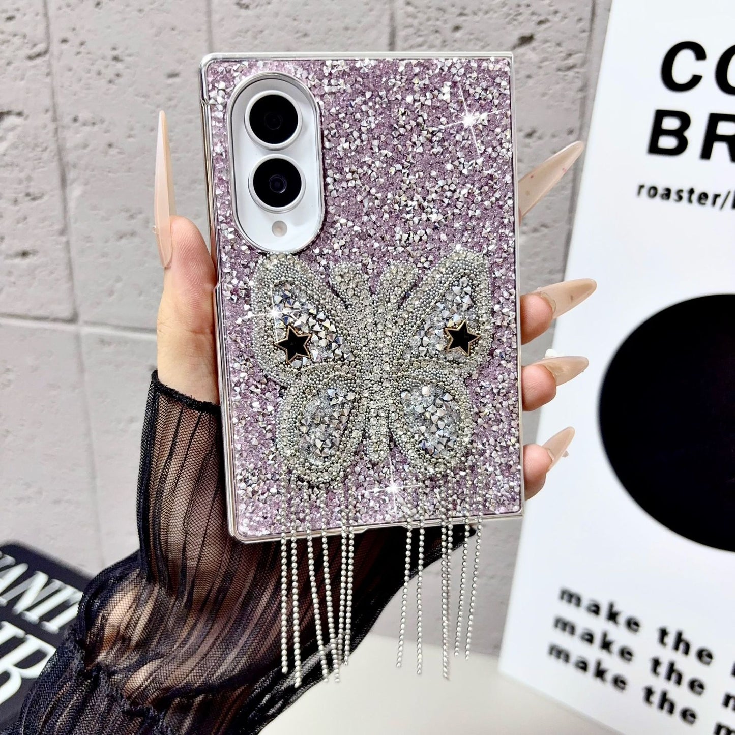Samsung Fold & Flip series electroplated quicksand butterfly diamond folding Case (Exclusive)